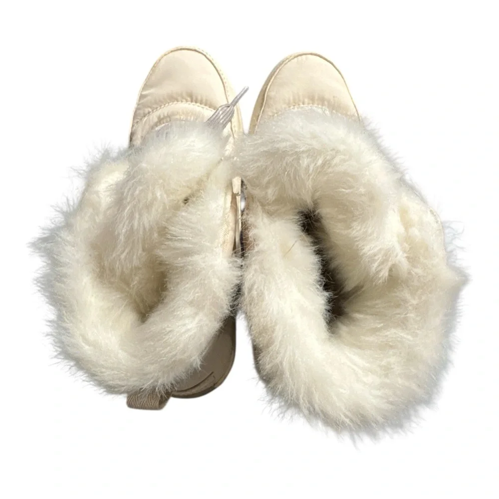 SOREL Whitney Short Lace Off-White Quilted Faux Fur-Lined Winter Boots Size 9